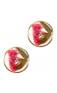 Connector with dried flowers 20mm - Gold-pink green